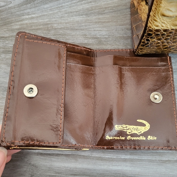 Vintage Two Tone Crocodile Leather Handbag Brown Cream Matching Wallet MCM - Picture 14 of 15